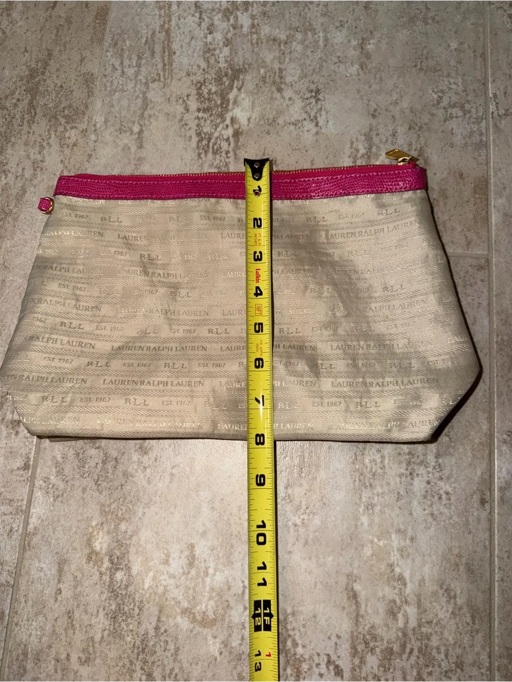 Ralph Lauren Beige Cosmetic Pouch with Hot Pink Trim